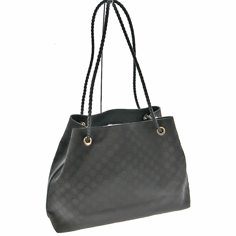 GUCCI Tote Bag Shoulder Handbag GG Leather Black